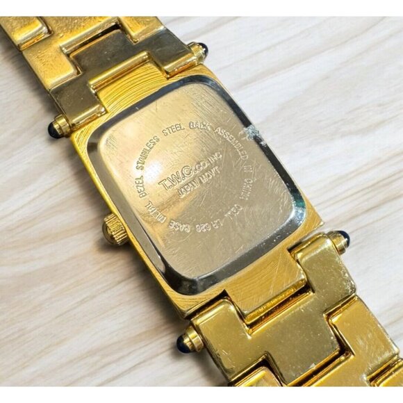 Vintage Gold Tone MIRA Woman Watch Square Clear Stones Accents *need battery - Picture 3 of 4